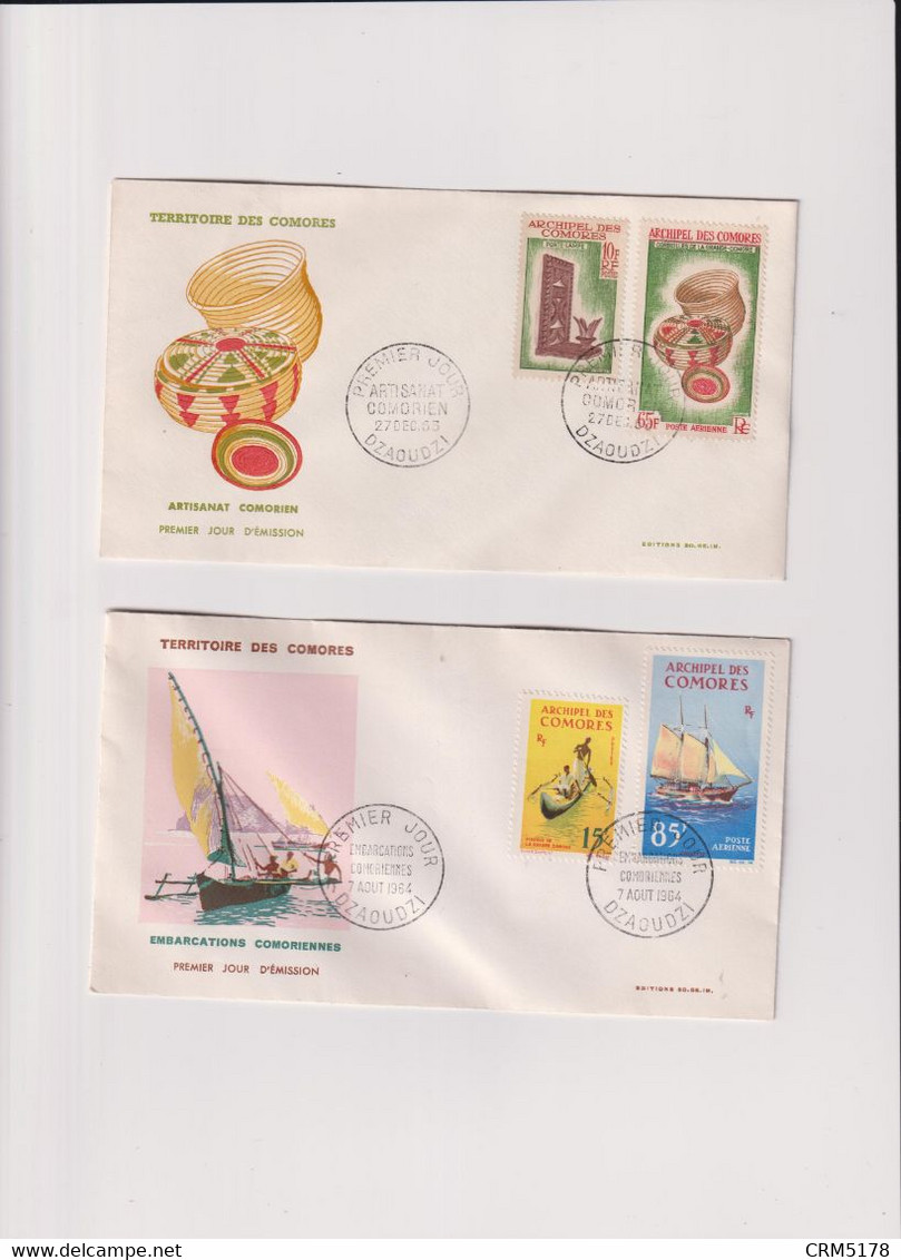 COMORES-TP N°29/31-33+PA N°8/9-11-13-SUR 4 ENVELOPPES IER. JOUR 1960 - Brieven En Documenten