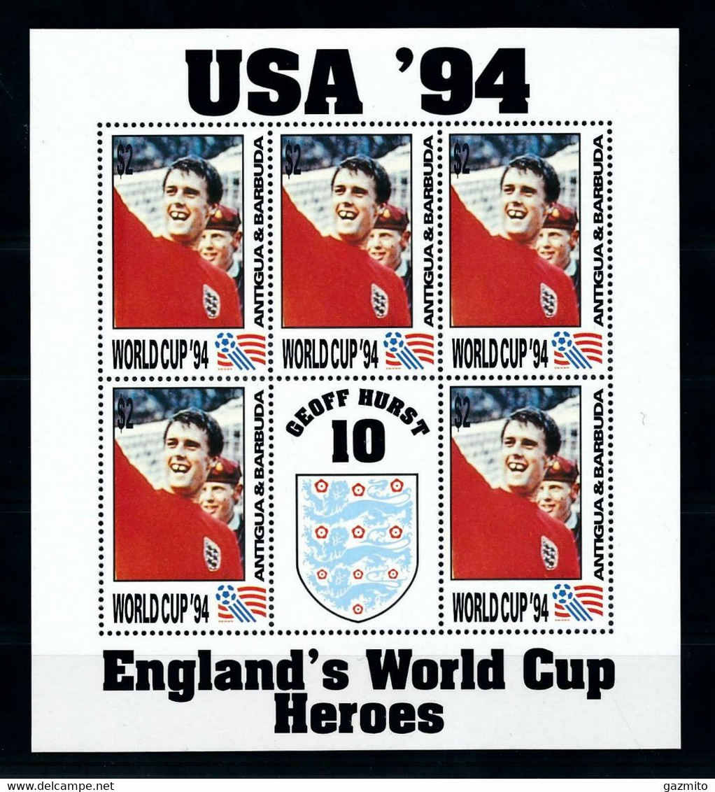 Antigua Bar. 1993, Football World Cup In USA, Geoff Hurst, Sheetlet - 1966 – Angleterre