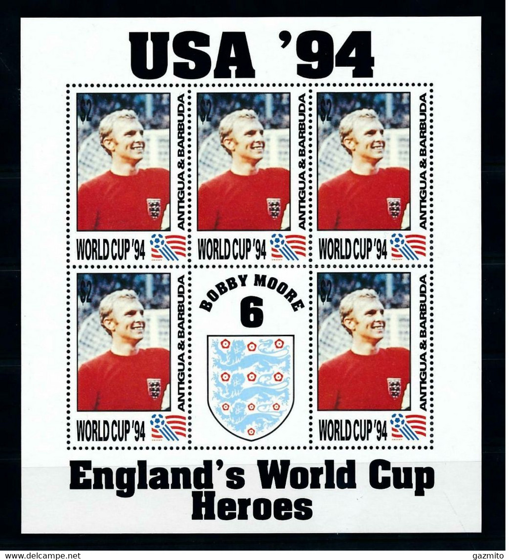 Antigua Bar. 1993, Football World Cup In USA, Bobby Moore, Sheetlet - 1966 – Angleterre