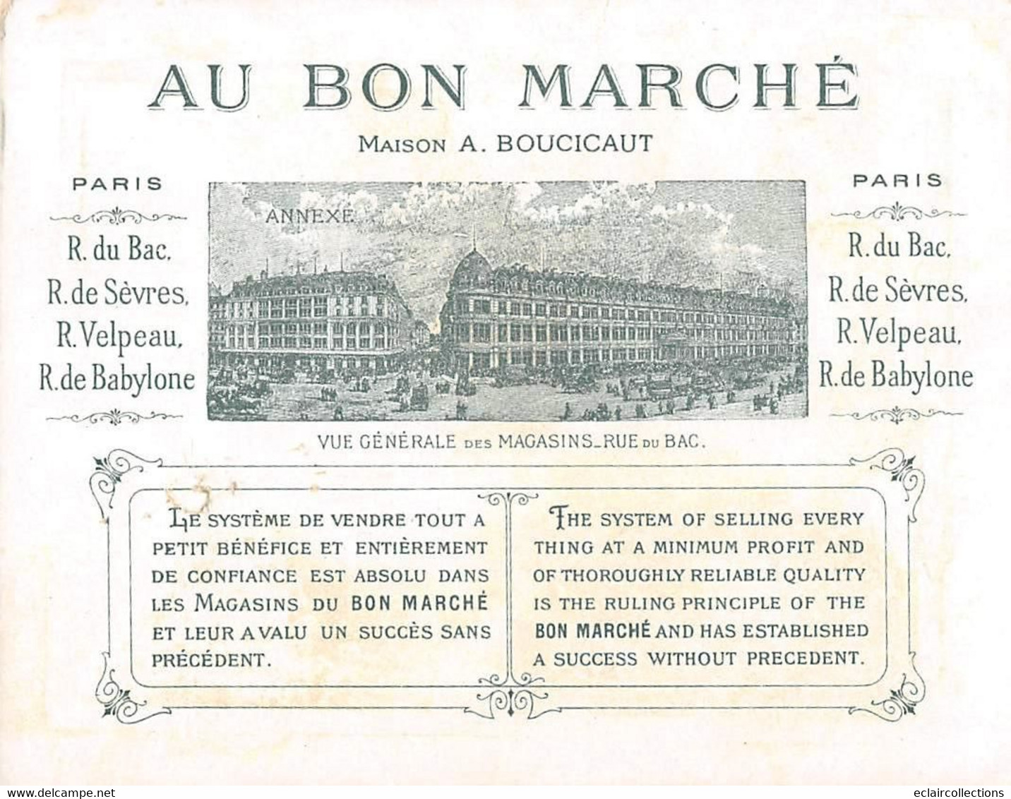 Image; 13.5 X 10.5 Cm   Publicité  Au Bon Marché   Vieux Paris Expo 1900   Taverne Pré Aux Clercs  Robida   (voir Scan) - Andere & Zonder Classificatie