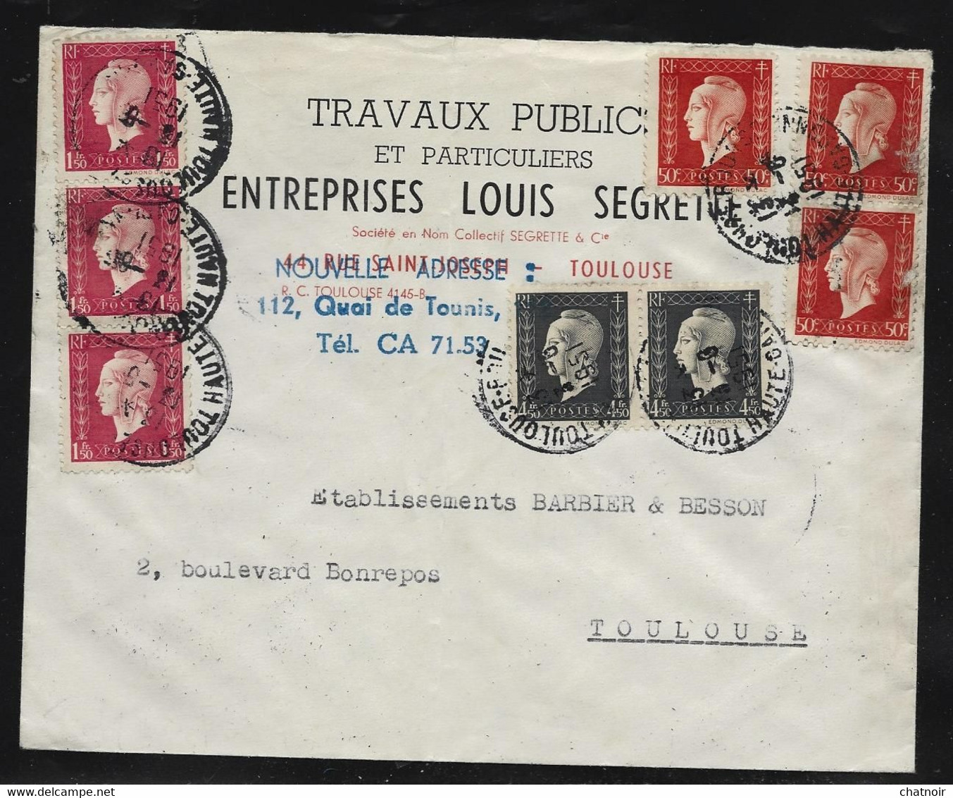 Enveloppe Travaux Publics TOULOUSE   Marianne De Dulac  1951 - 1944-45 Marianne De Dulac