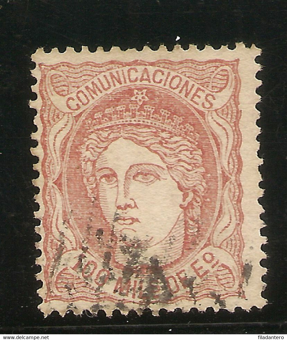 ESPAÑA Edifil 108 (º)  100 Mm Escudo Castaño Rojizo  Alegoria España 1870 NL1279 - Usados