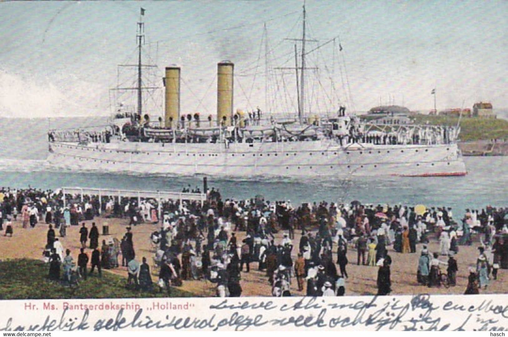 4837115Den Helder, Hr. Ms. Pantserdekschip ,,Holland’’ (poststempel 1907) - Den Helder