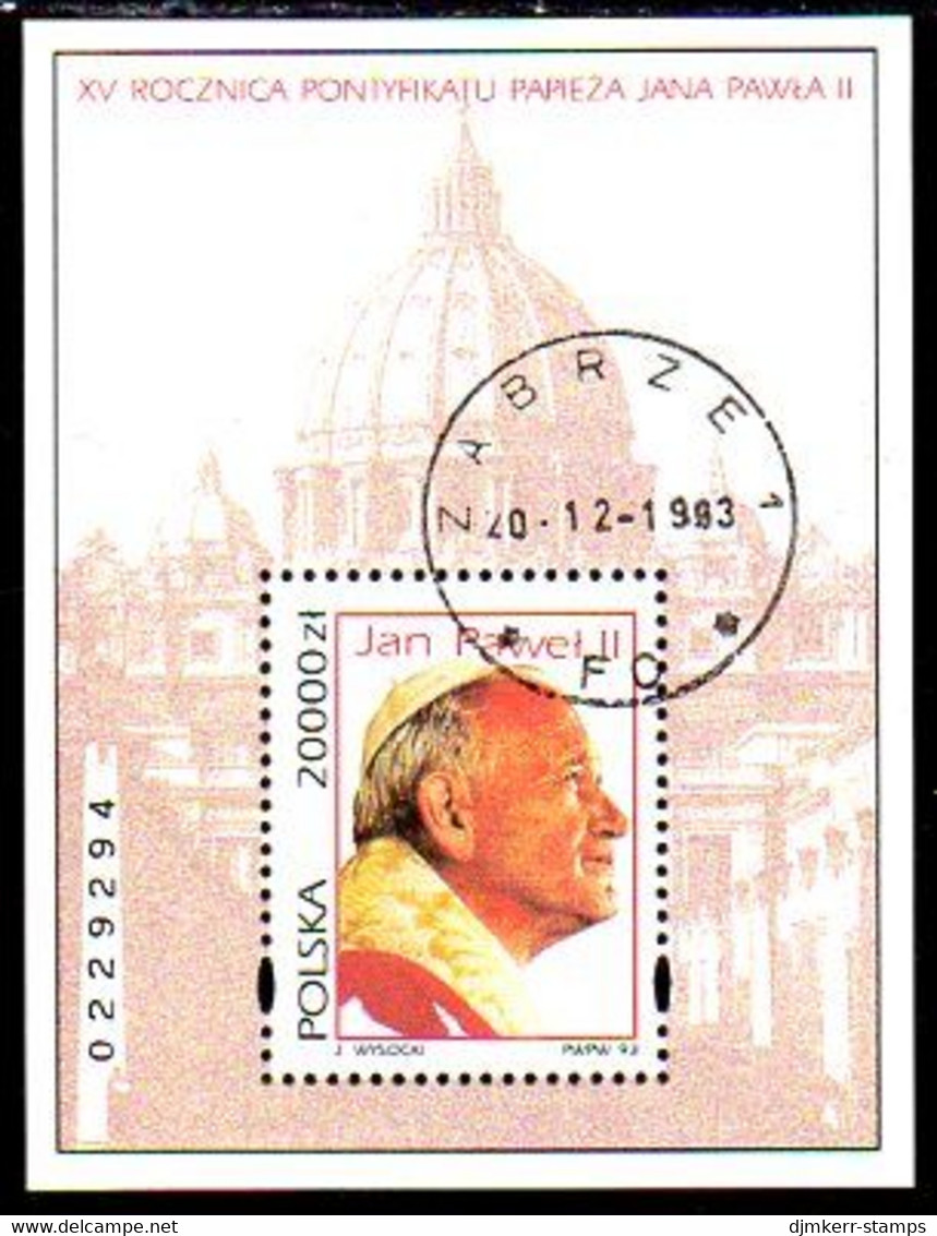 POLAND 1993 15th Anniversary Of The Pontificate Block Used  Michel Block 123 - Blocs & Feuillets