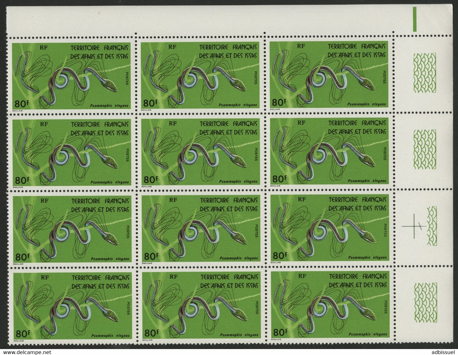 AFARS Et ISSAS N° 437 BLOC De 12 Cote 132 € SERPENTS / SNAKE "Psammophis Elegans" Neuf ** (MNH) TB - Serpientes