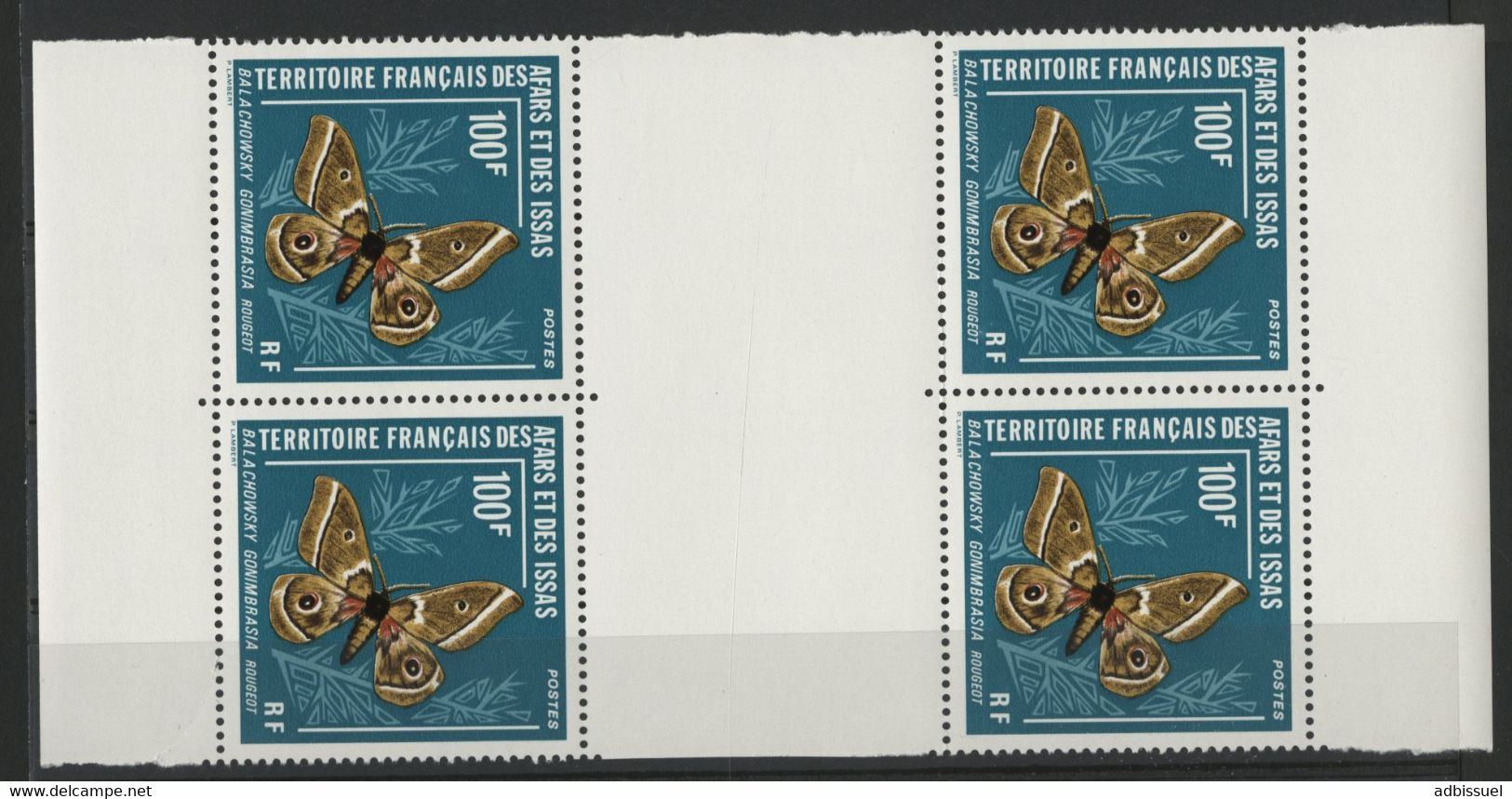 AFARS Et ISSAS N° 421 BLOC De 4 Cote 48 € PAPILLONS / BUTTERFLY "Balachowsky Gonimbrasia" Neufs ** (MNH) TB - Farfalle