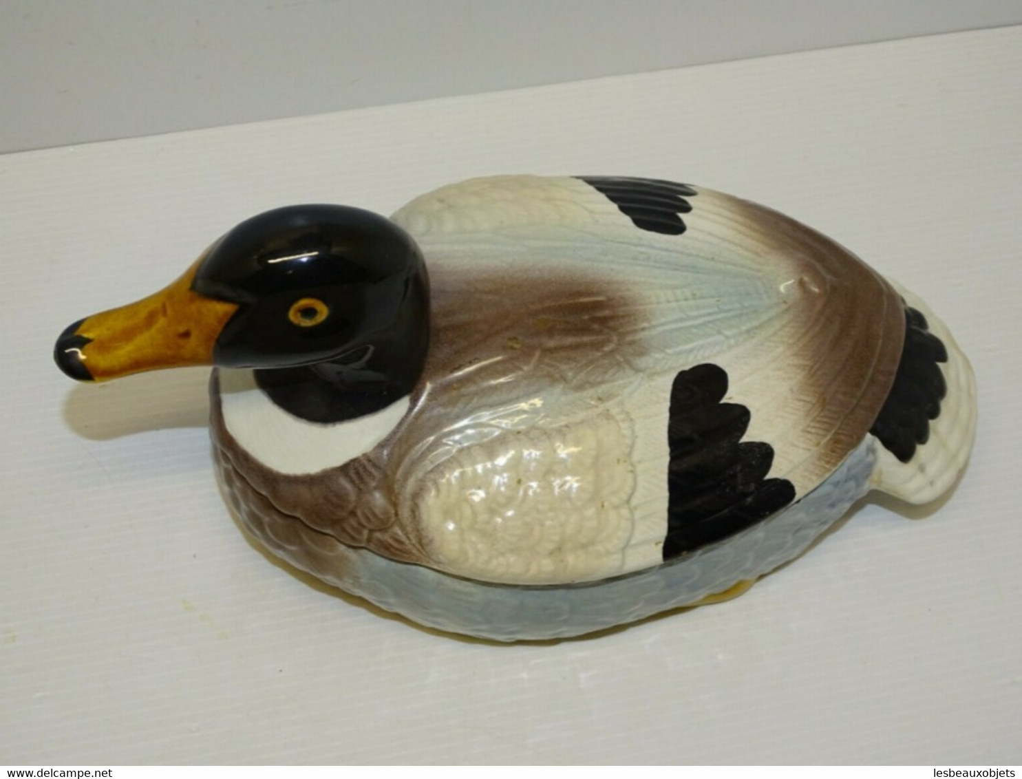 ANCIENNE BOITE TERRINE CERAMIQUE FORME CANARD FAIENCE PORTUGAL Michel CAUGANT Collection Déco Vitrine Cuisine - Other & Unclassified