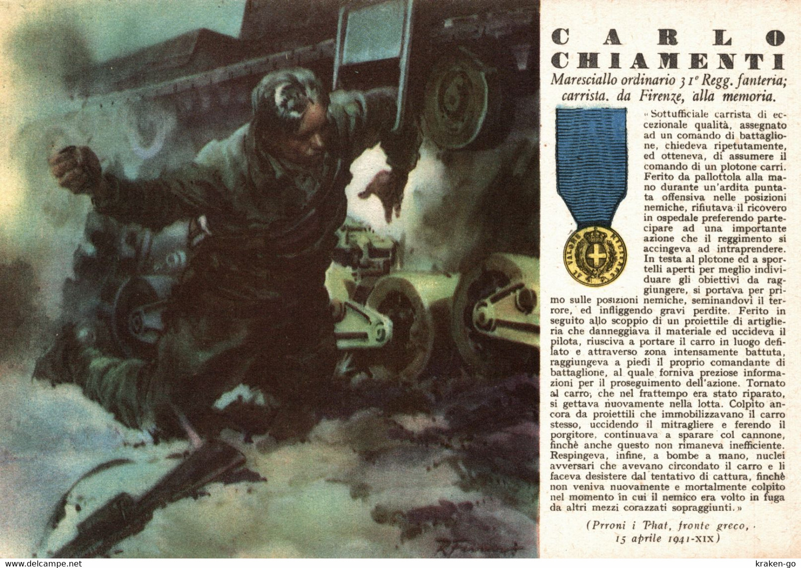 CPA - WW2 WWII Propaganda - MEDAGLIA D'ORO (36) - 31° Reggimento Fanteria - Carlo Chiamenti Da Firenze - NV - WN122 - War 1939-45