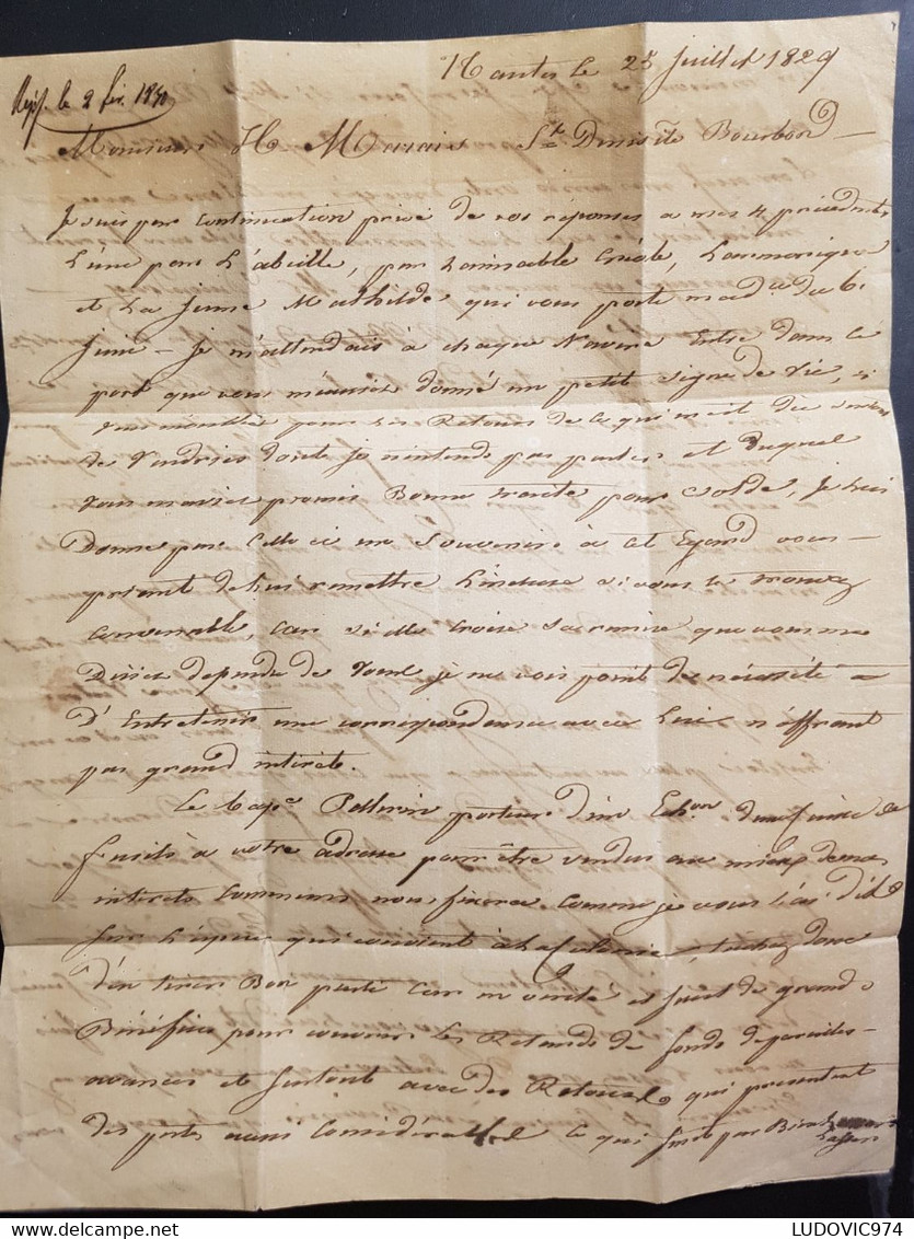 FRANCE REUNION Lettre De Nantes Pour St-Denis - 25 Juil 1829 - Marque De Port Payé P42P Nantes - Cartas & Documentos