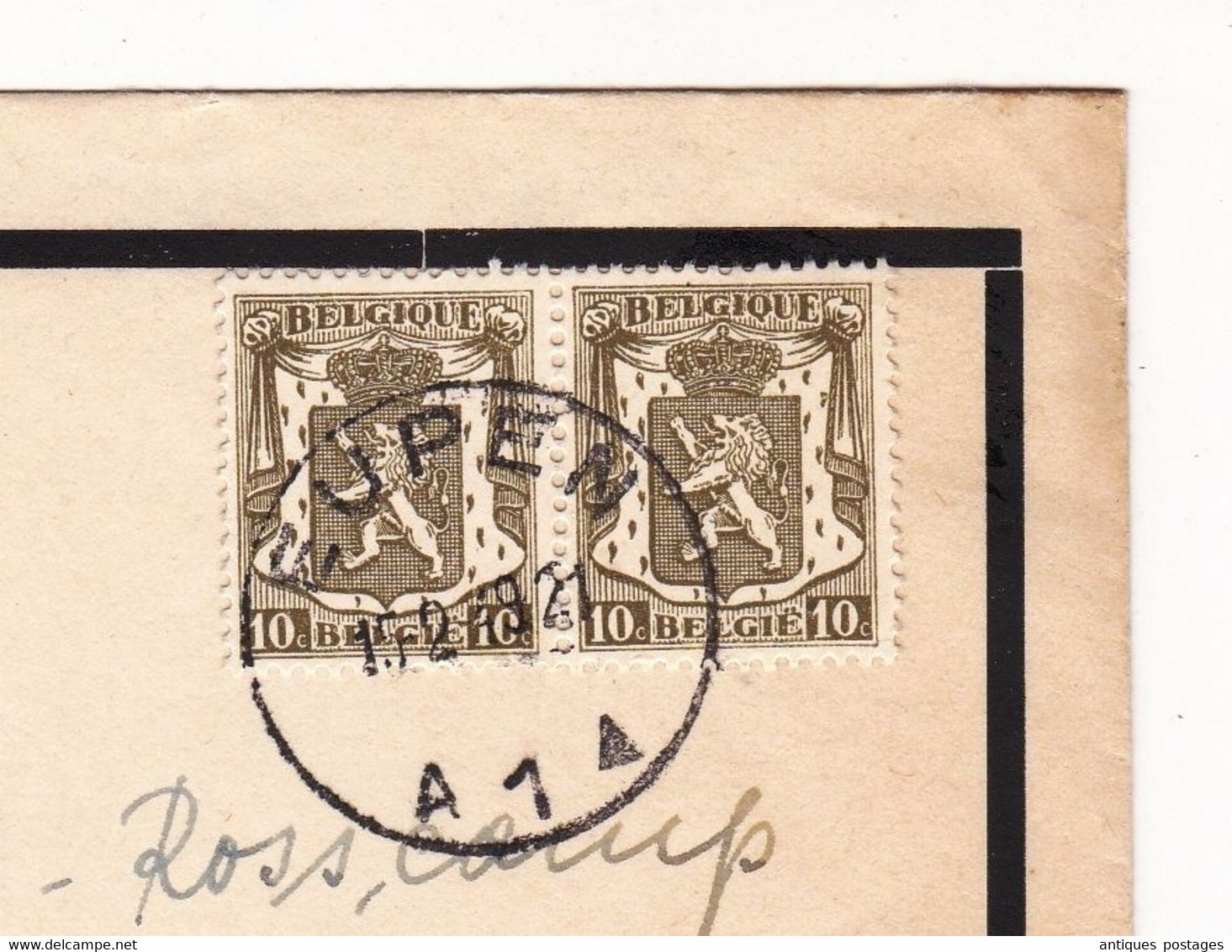 Lettre 1921 Eupen Belgique Paire Lion Héraldique Lettre + Carte Herzliche Teilnahme - 1929-1937 Leone Araldico