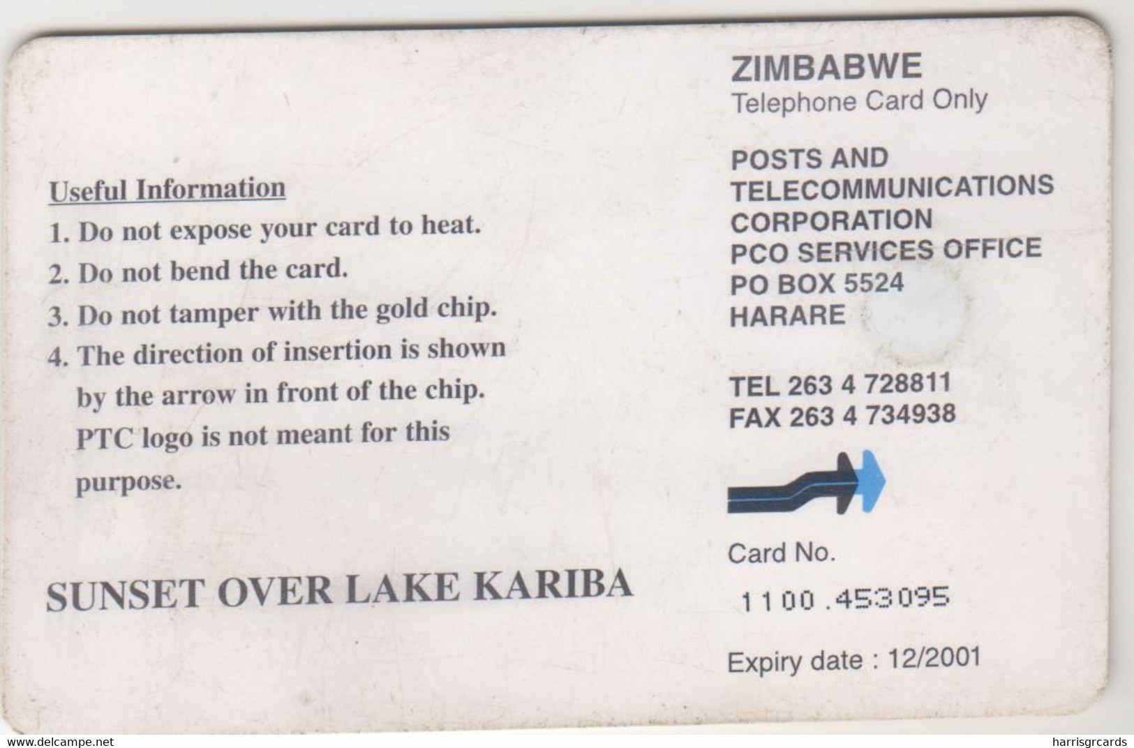 ZIMBABWE - Sunset Over Lake Kariba, Chip:GEM5 (Black), 100 Z$, Used - Simbabwe