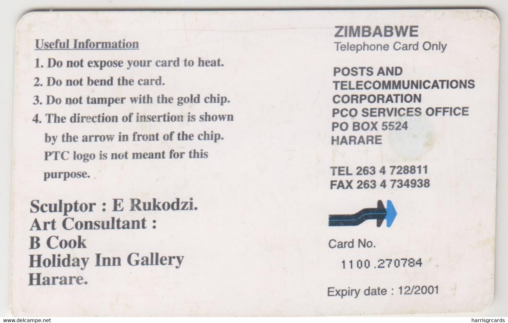 ZIMBABWE - Sculpture 2, Chip:GEM5 (Red), 100 Z$, Tirage 70.000, Used - Zimbabwe