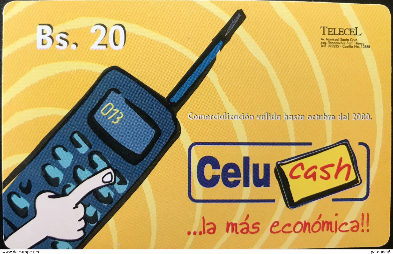 BOLIVIE  - Recharge - TELECEL  - CeluCash - Bs. 20 - Bolivia