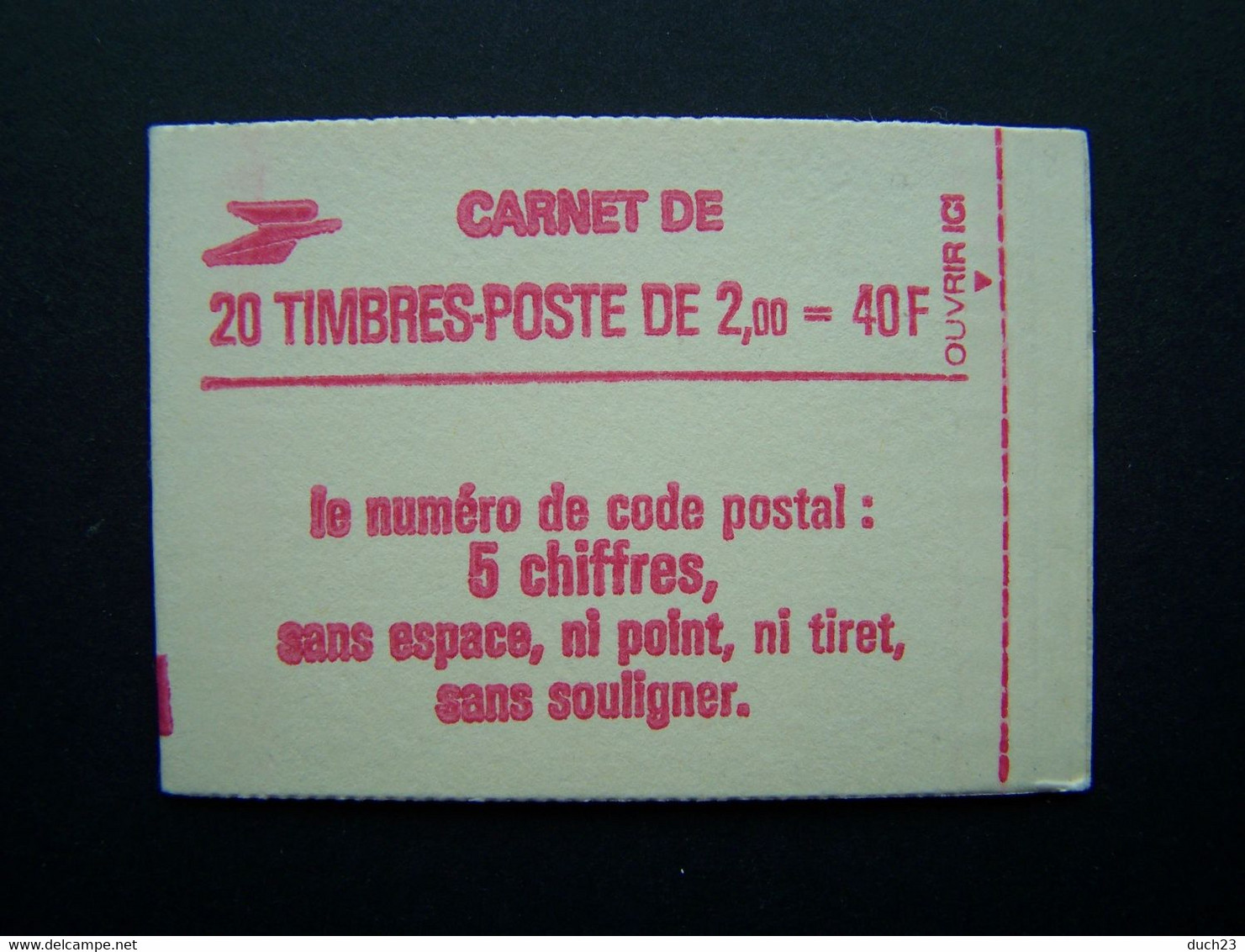 2274-C4a CONF. 8 CARNET FERME 20 TIMBRES LIBERTE DE GANDON 2,00 ROUGE CODE POSTAL (BOITE B) - Other & Unclassified