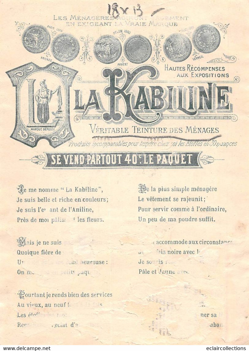Image; 18x13cm    Publicité: La Kabiline  Teinture Pour Tissus.      (voir Scan) - Other & Unclassified
