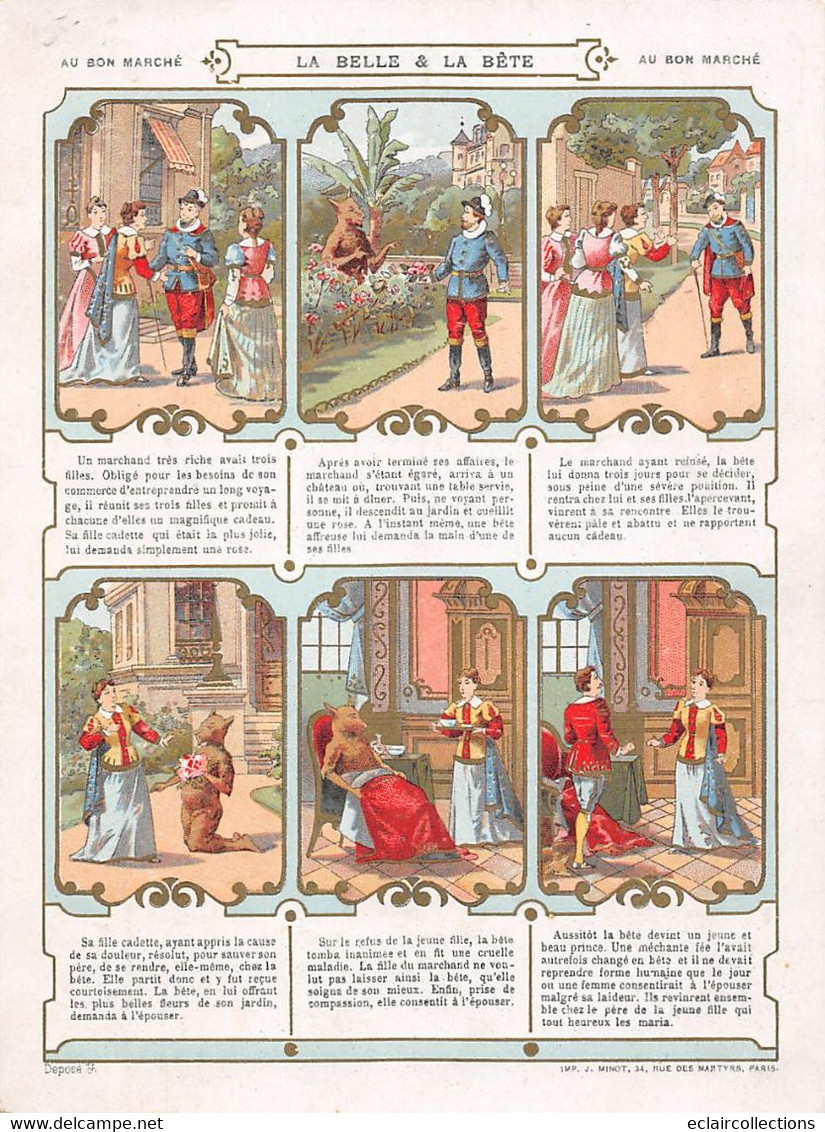 Image; 12.5 X 17 Cm    Publicité: Au Bon Marché  Récit Planche De 6 Vues. La Belle Et La Bête      (voir Scan) - Autres & Non Classés