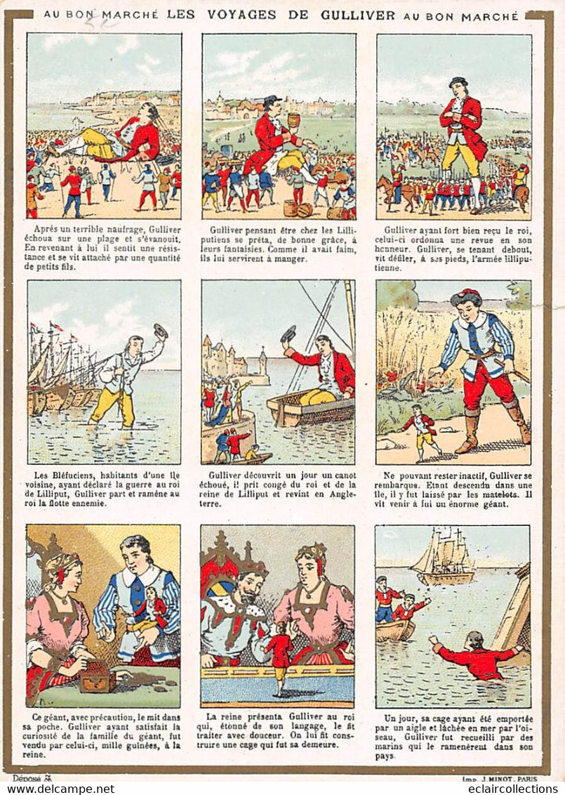 Image;16 X 11.5 Cm    Publicité: Au Bon Marché  Récit Planche De 9 Vues. Les Voyages De Gulliver        (voir Scan) - Andere & Zonder Classificatie