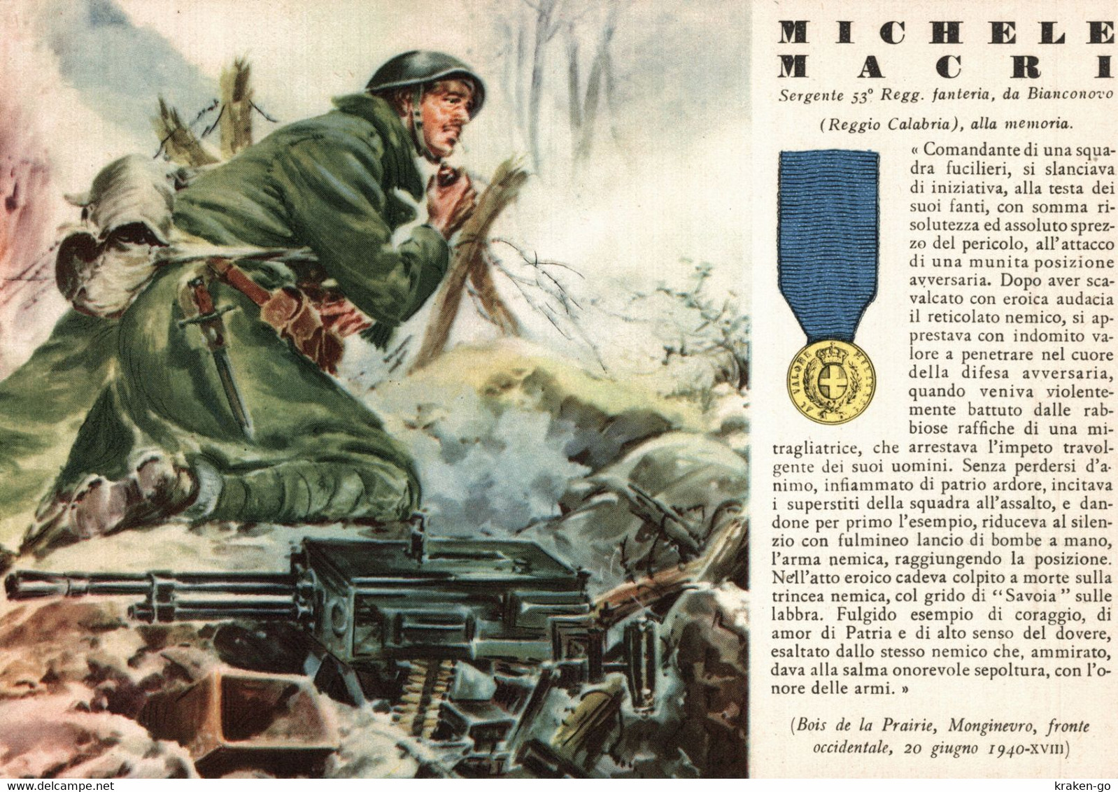 CPA - WW2 WWII Propaganda - MEDAGLIA D'ORO (44) - 53° Reggimento Fanteria - Michele Macri Da Bianconovo - NV - WN131 - War 1939-45