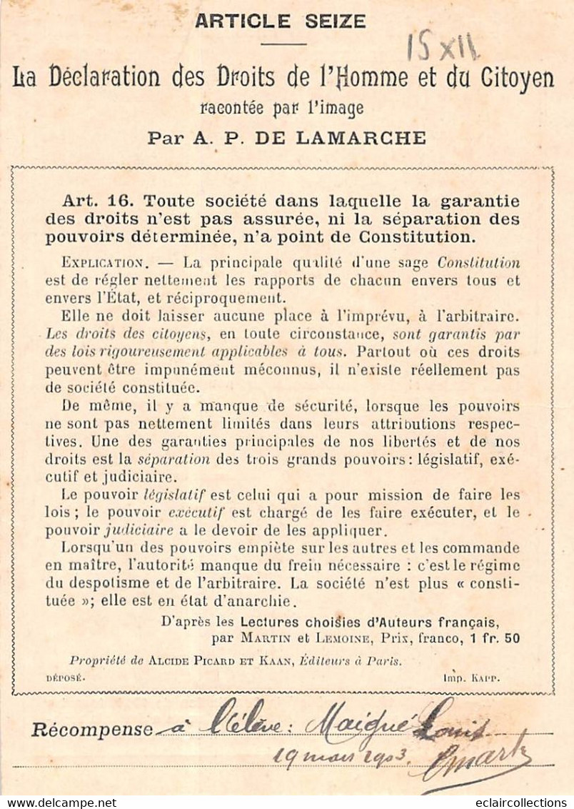 Image;15 X 11 Cm   Article 16 De La Déclaration Des Droits De L'homme Par De La Marche       (voir Scan) - History