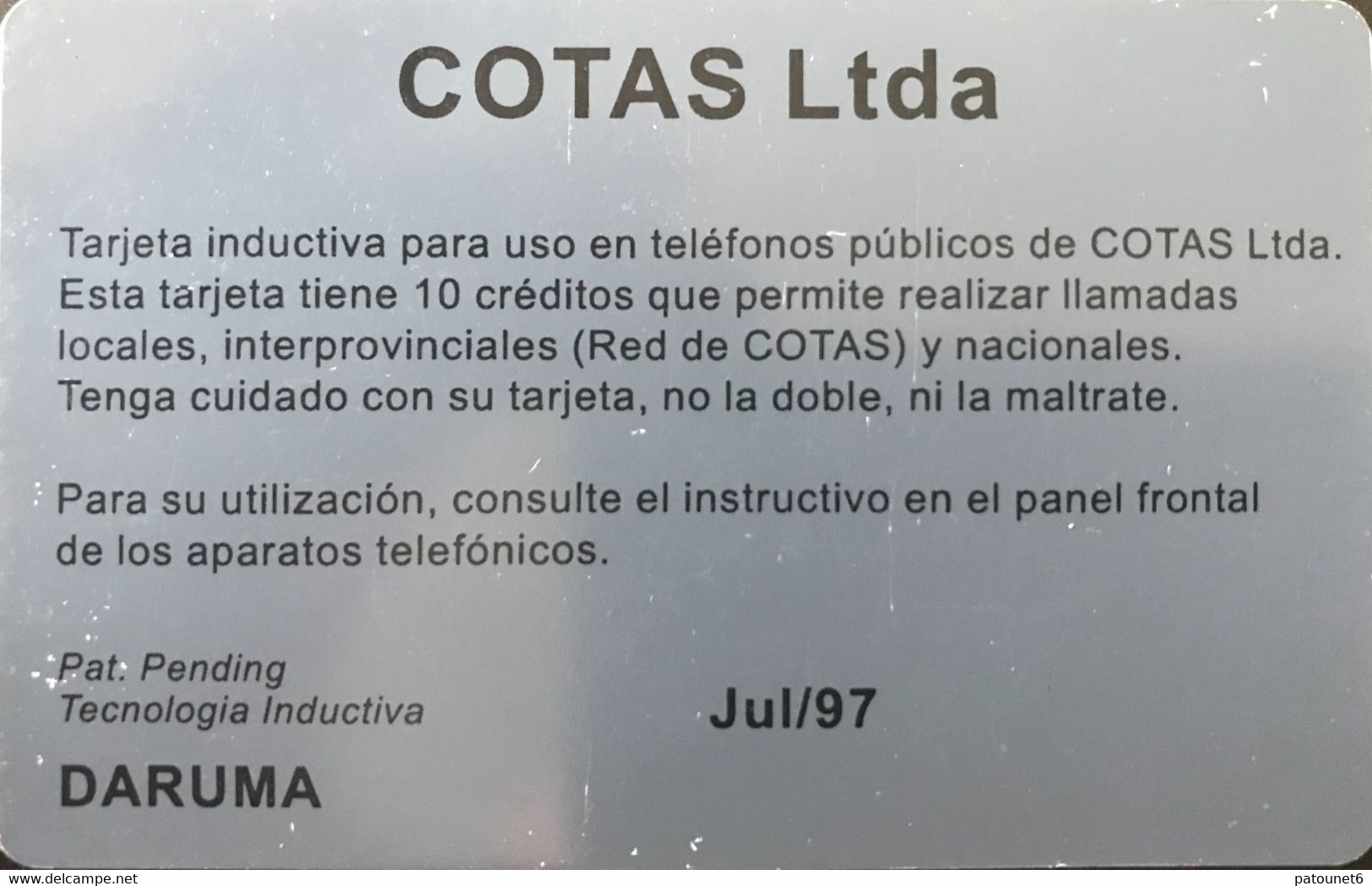 BOLIVIE  - Phonecard  -  COTAS - DARUMA - 10 - Bolivia