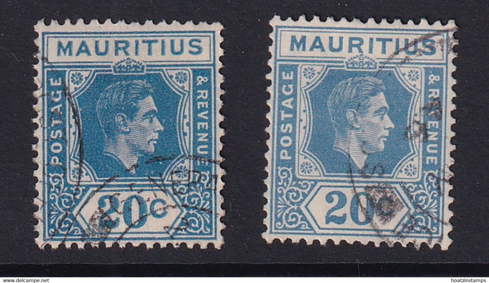 Mauritius: 1938/49   KGVI    SG258     20c  [Shades]  Used (x2) - Mauritius (...-1967)