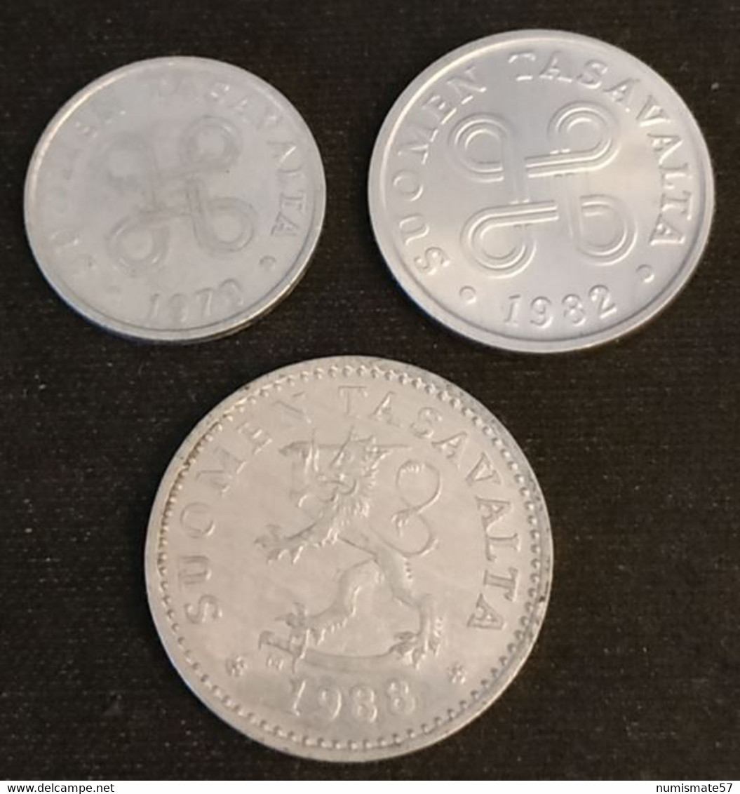 FINLANDE - FINLAND - LOT DE 3 PIECES - 1 PENNI 1970 - KM 44a -  5 PENNIA 1982 - KM 45a - 10 PENNIA 1988 - KM 46a - Finlande