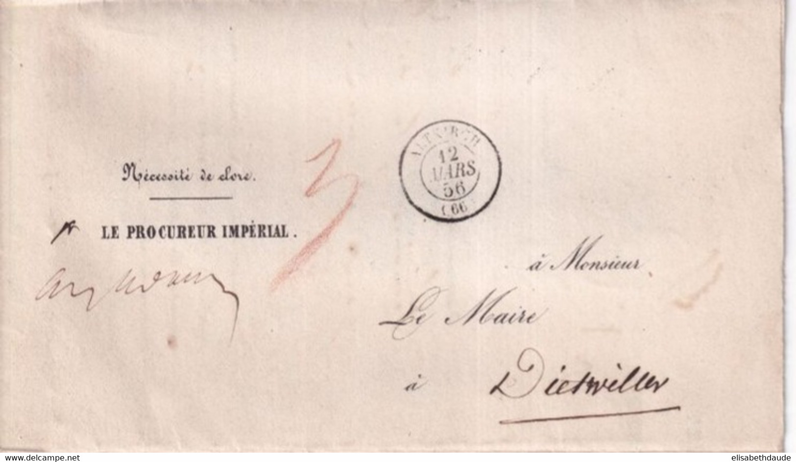 1856 - HAUT-RHIN - LETTRE En FRANCHISE ALLER Et RETOUR (ALTKIRCH / DIETTWILLER) Avec T15 ALTKIRCH + HABSHEIM (RARE) - Civil Frank Covers