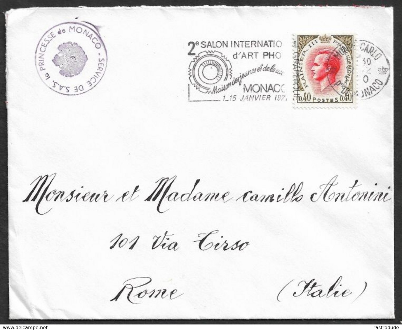 1971 MONACO - LETTRE - SERVICE DE S.A.S PRINCESSE DE MONACO - 2e SALON INTERNATIONAL PHOTOGRAPHIE A ROME - Briefe U. Dokumente