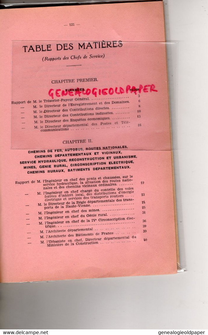 87- LIMOGES- CONSEIL GENERALE HAUTE VIENNE-1964-RAPPORTS MICHEL VIRENQUE PREFET - IMPRIMERIE NOUVELLE - Limousin