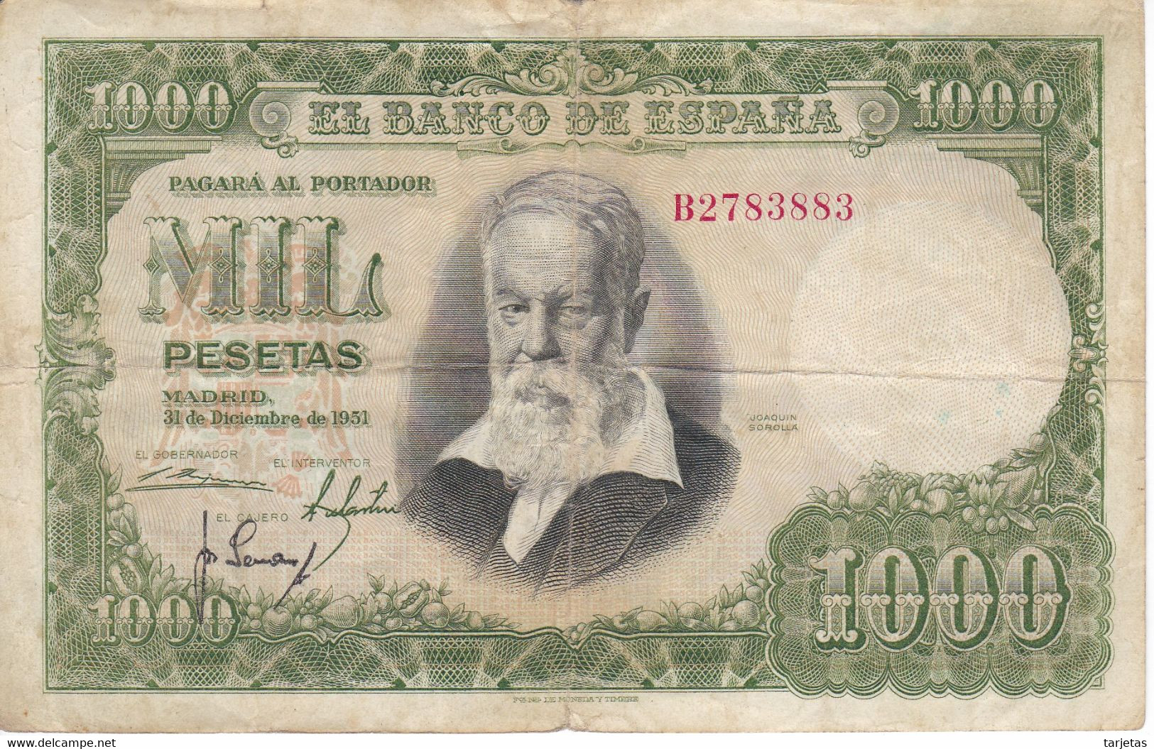 BILLETE DE ESPAÑA DE 1000 PTAS DEL 31/12/1951 SERIE B (BANKNOTE) - 1000 Peseten