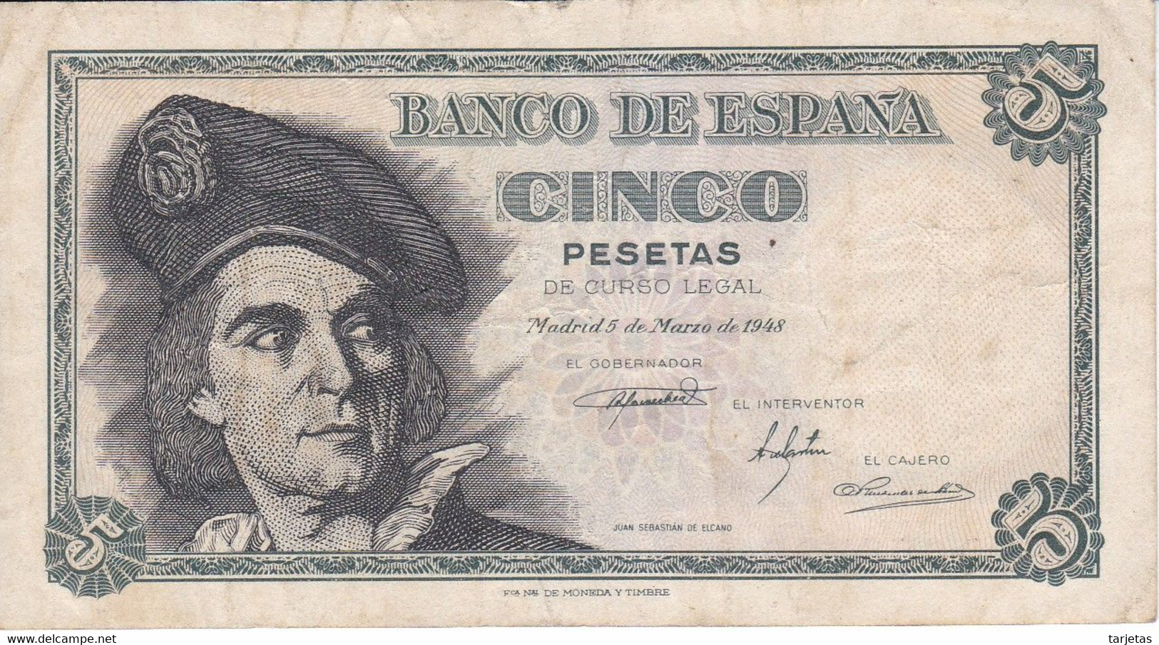 BILLETE DE ESPAÑA DE 5 PTAS DEL 1948 SERIE H CALIDAD BC (BANKNOTE) - 5 Pesetas