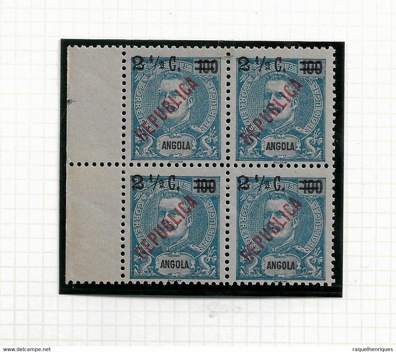 ANGOLA STAMP - 1919 D. Carlos Com Sobrecarga «REPUBLICA» Local Md#193 MNH BLOCK (LAN#118) - Angola