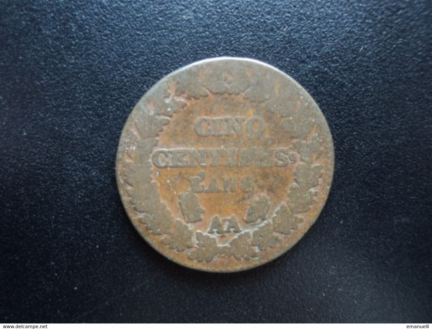 FRANCE : CINQ CENTIMES  L'AN 8 / 5 AA / T Dauphin / Ancre  *  F.115;57 / G.126a / KM 640.2     B 8 ** - 1795-1799 Direttorio