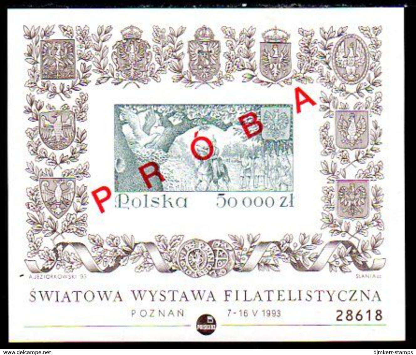POLAND 1993 POLSKA Philatelic Exhibition Block Overprinted PROBA MNH / **  As Michel Block 122B - Unused Stamps