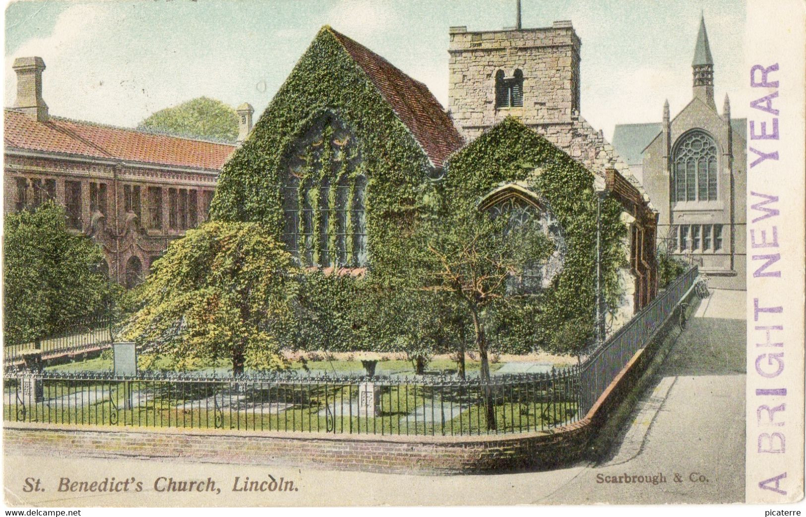 St.Benedicts Church, Lincoln With "A Bright New Year" Stamp 1904 (Pub.Scarbrough & Co) - Lincoln