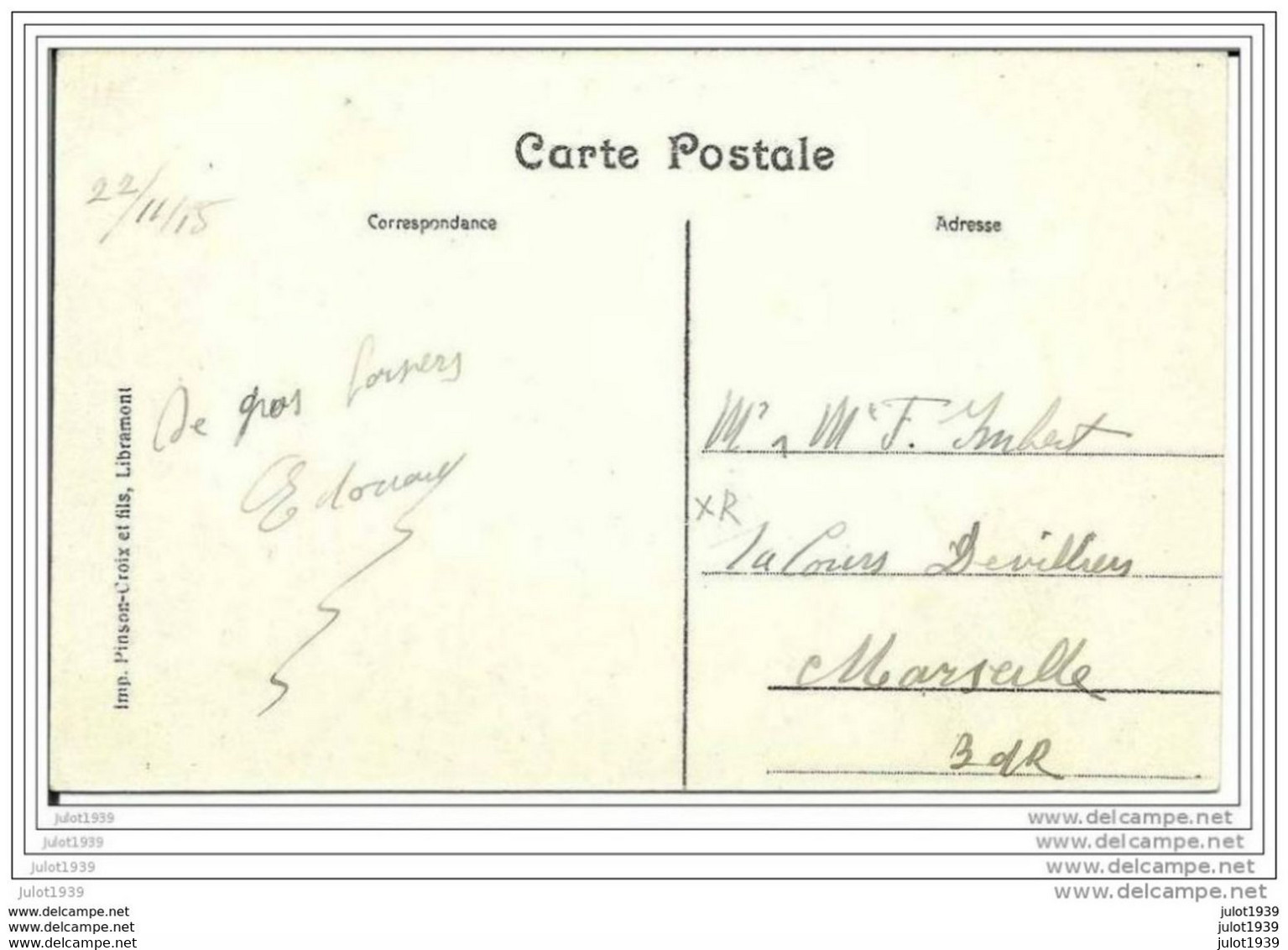 TRAIMONT ..-- LEGLISE ..-- Centre . Café . 1915 Vers MARSEILLE ( Mr Mme F.  IMBERT  ) . Voir Verso . - Leglise