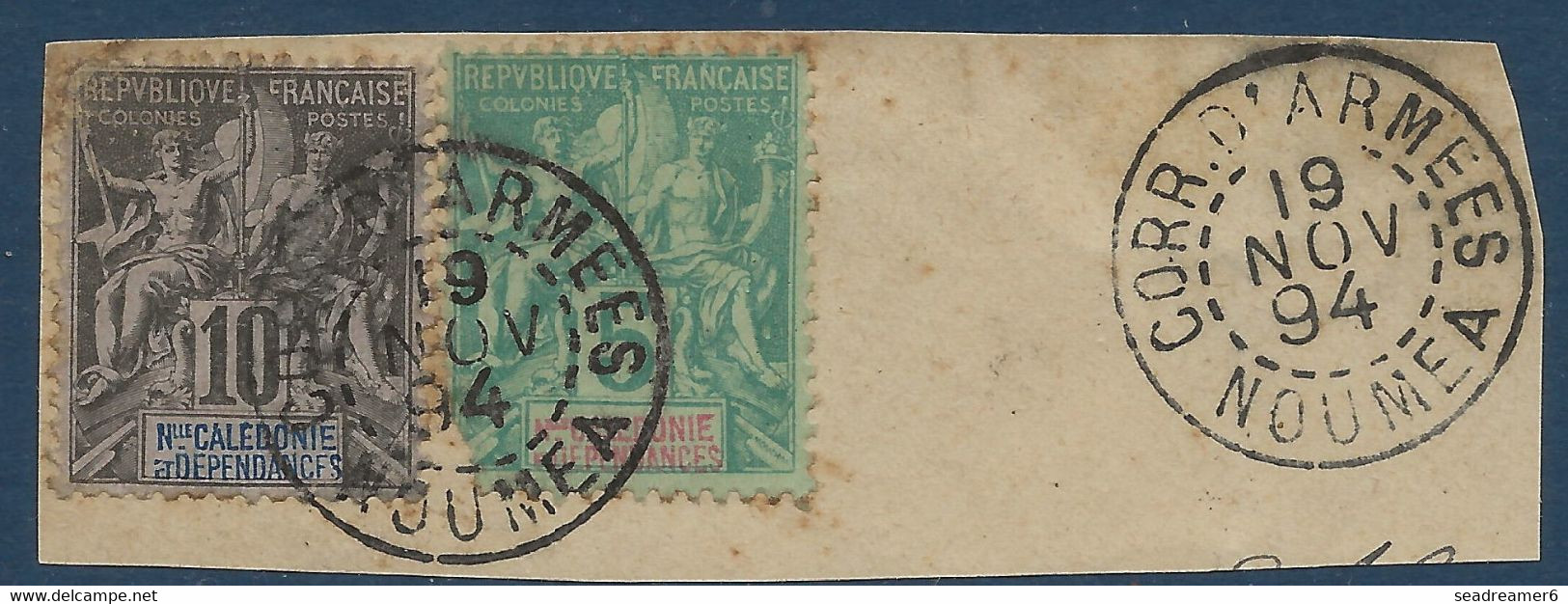 France Colonies Françaises Nouvelle Calédonie Fragment De 1894 Avec N°44 & 45 Obl Dateur "corr D'armées" - Used Stamps