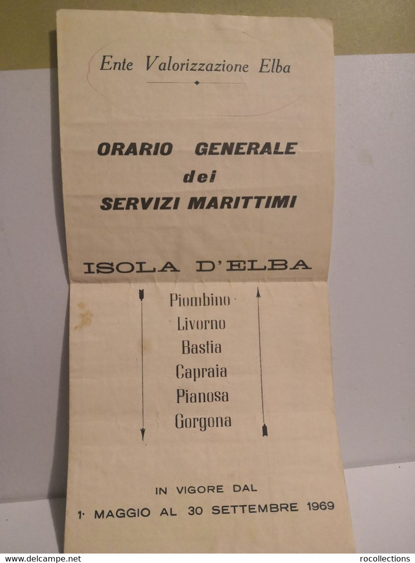 Italia Depliant Orario Generale Servizi Marittimi ISOLA D'ELBA Pianosa Capraia Piombino Gorgona Livorno Bastia 1969 - Europa