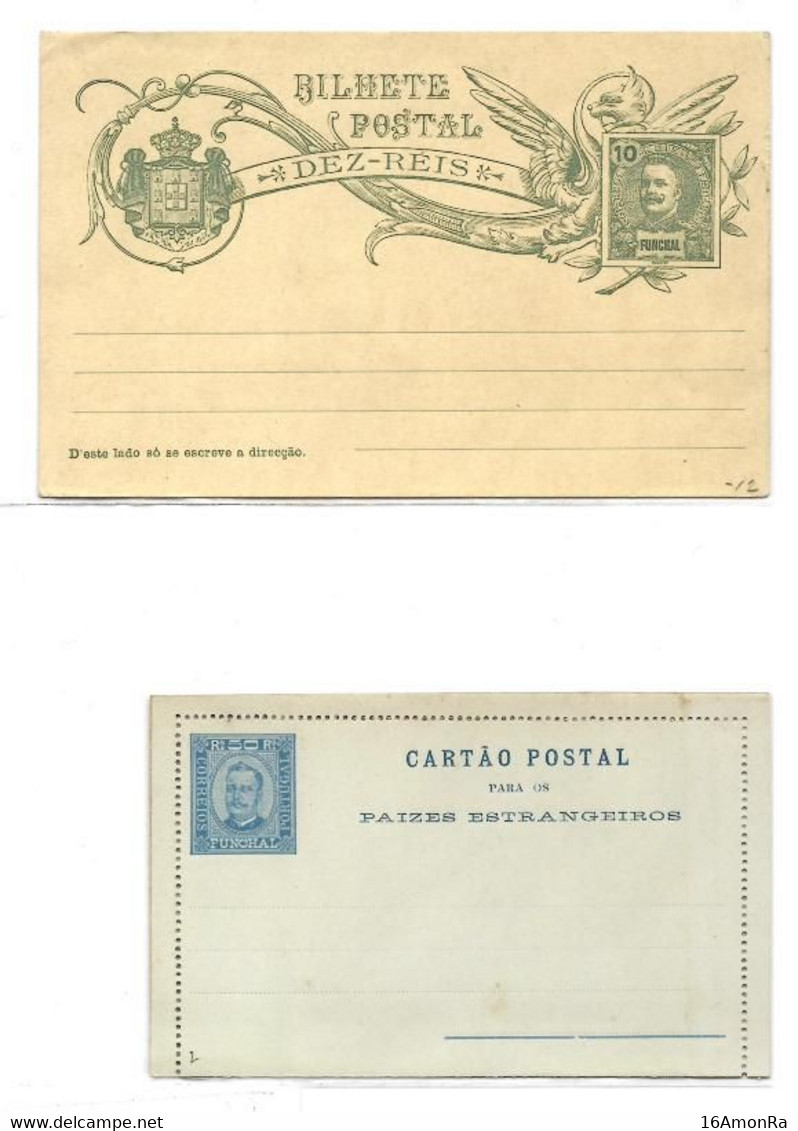 FUNCHAL  Lot De 2 E.P. Carte Et Carte-lettre 2 Postal Stationery Card (10r.) And Letter-card  (50r.) . Mint.. .  Very Fr - Andere & Zonder Classificatie