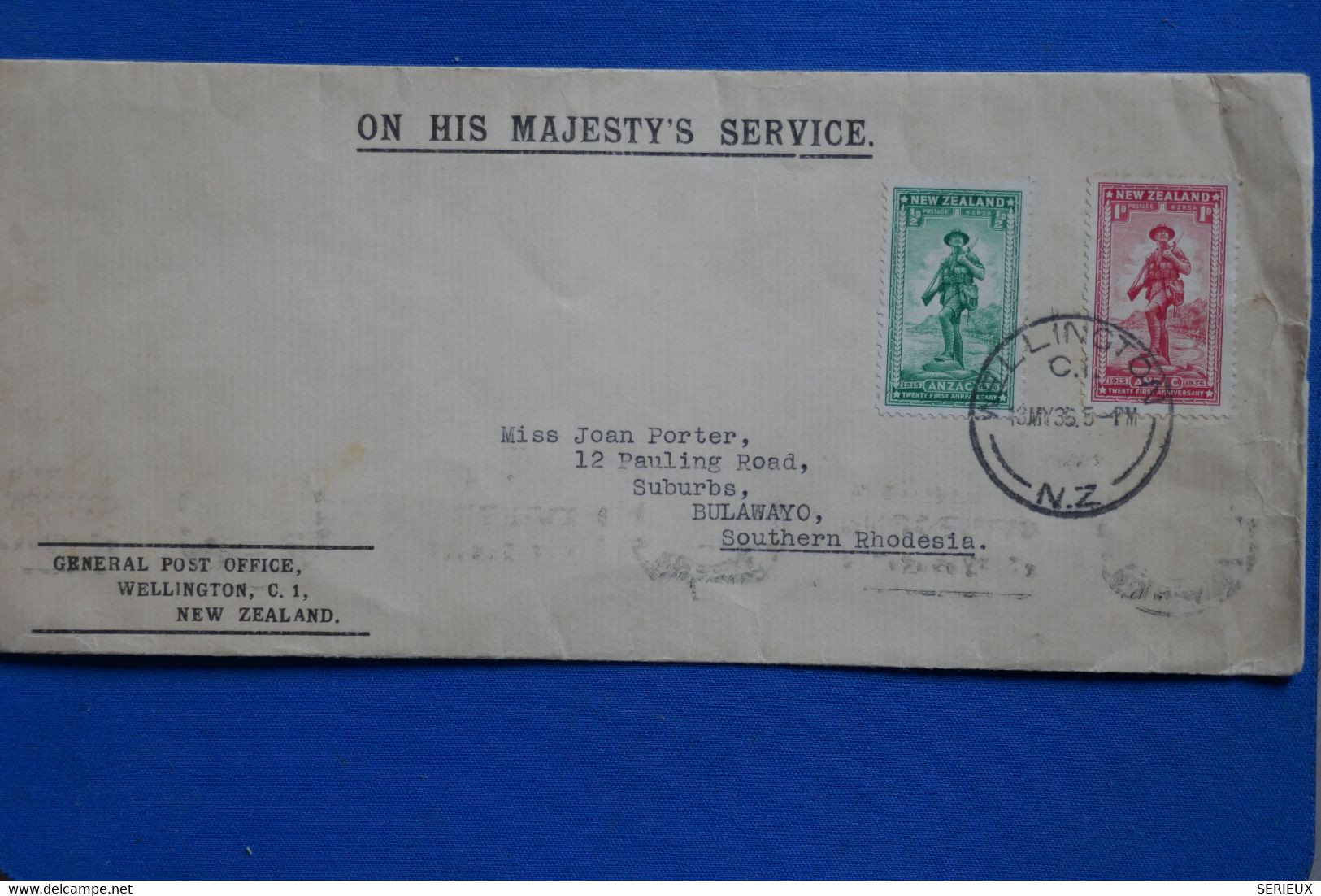 Y11 NEW ZEALAND  BELLE LETTRE   1936 WELLINGTON  POUR  BULAWAYO S. RHODESIA+ AFFRANCH. INTERESSANT - Storia Postale