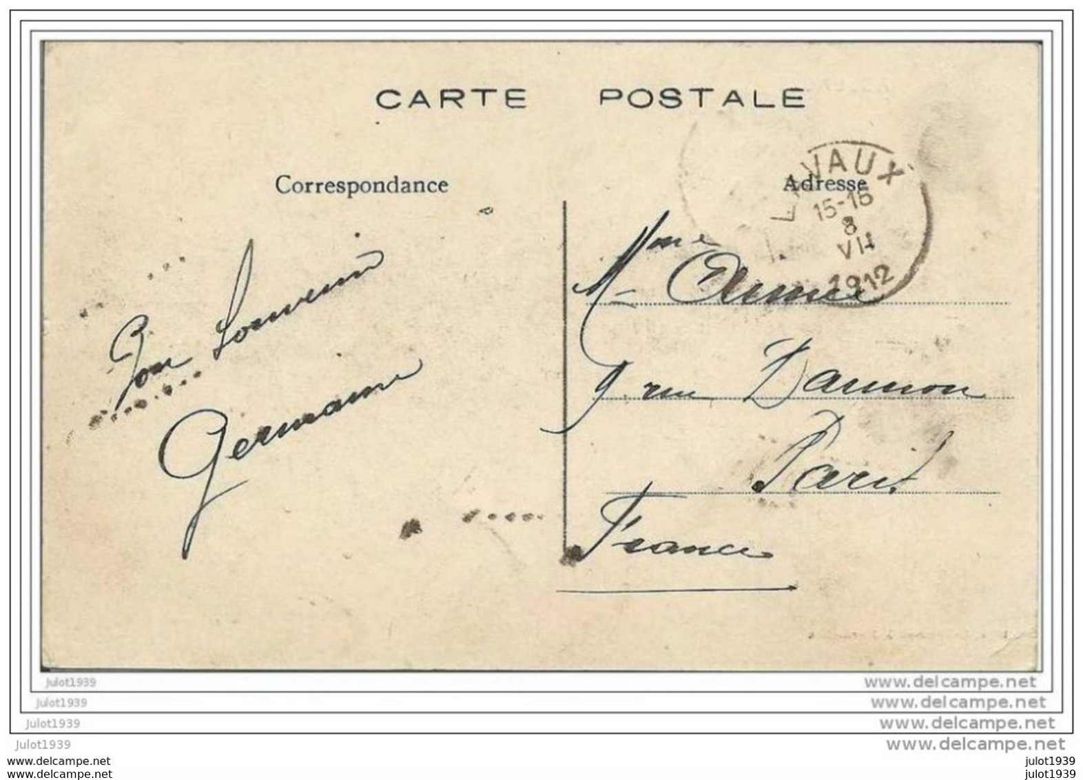 ASSENOIS ..-- LAVAUX ..-- 1912 Vers PARIS ( Mme AIMEE ) . Voir Verso . - Leglise