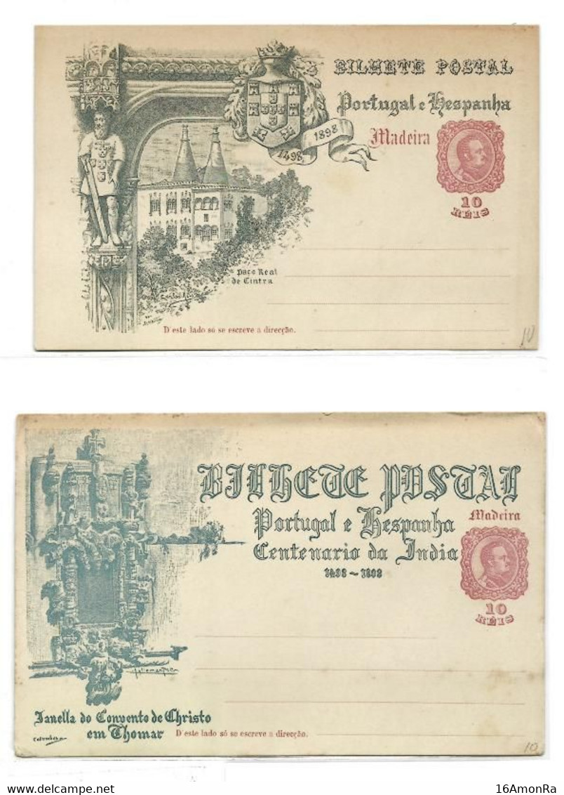 MADEIRA 2 Different   E.P. Carte Postal Stationery Card 10r. Red And Blue On Light Green And 10r. Red And Grey On Light - Altri & Non Classificati