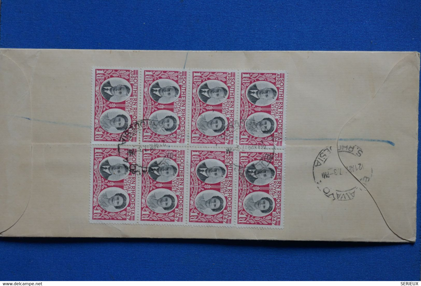 Y11 SOUTH RHODESIA  BELLE LETTRE RECOM. 1947  BULAWAYO  POUR   PRETORIA + 2 BLOCS DE 8 T.P + AFFRANCH. INTERESSANT - Southern Rhodesia (...-1964)