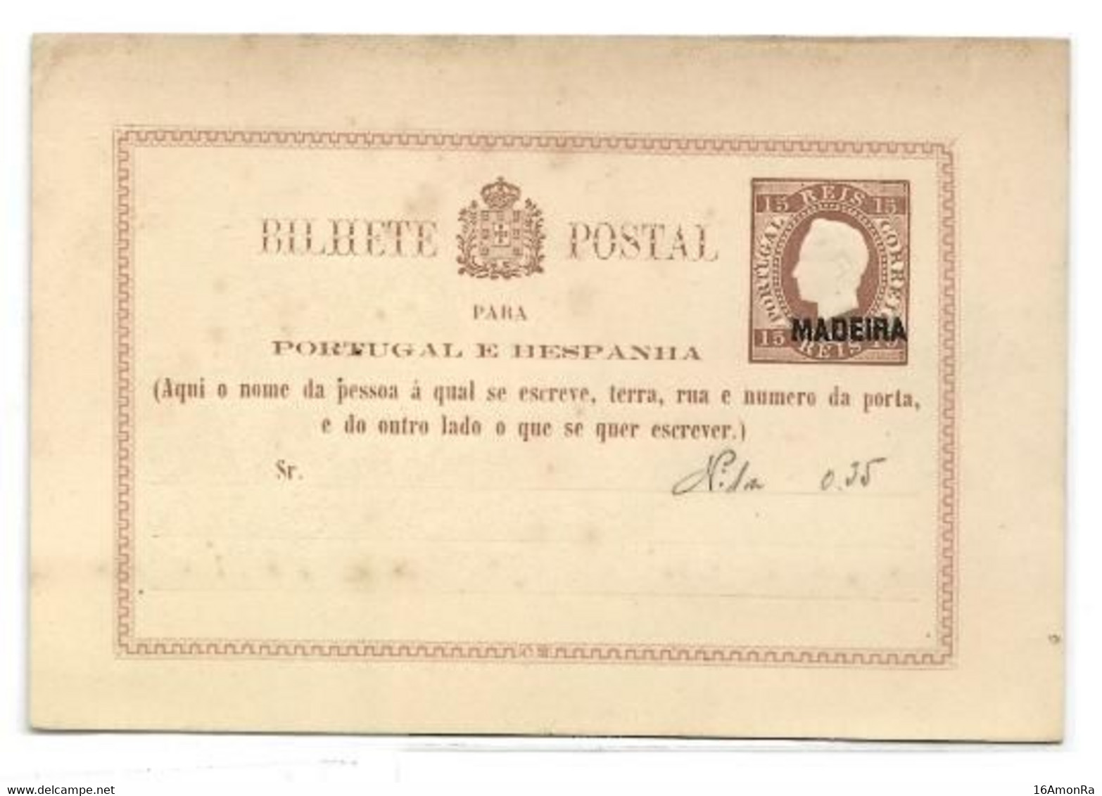 MADEIRA E.P. Carte Postal Stationery Card 15r. Purple-grey On Cream Ovpt. MADEIRA, Mint.    TB - W1182 - Andere & Zonder Classificatie