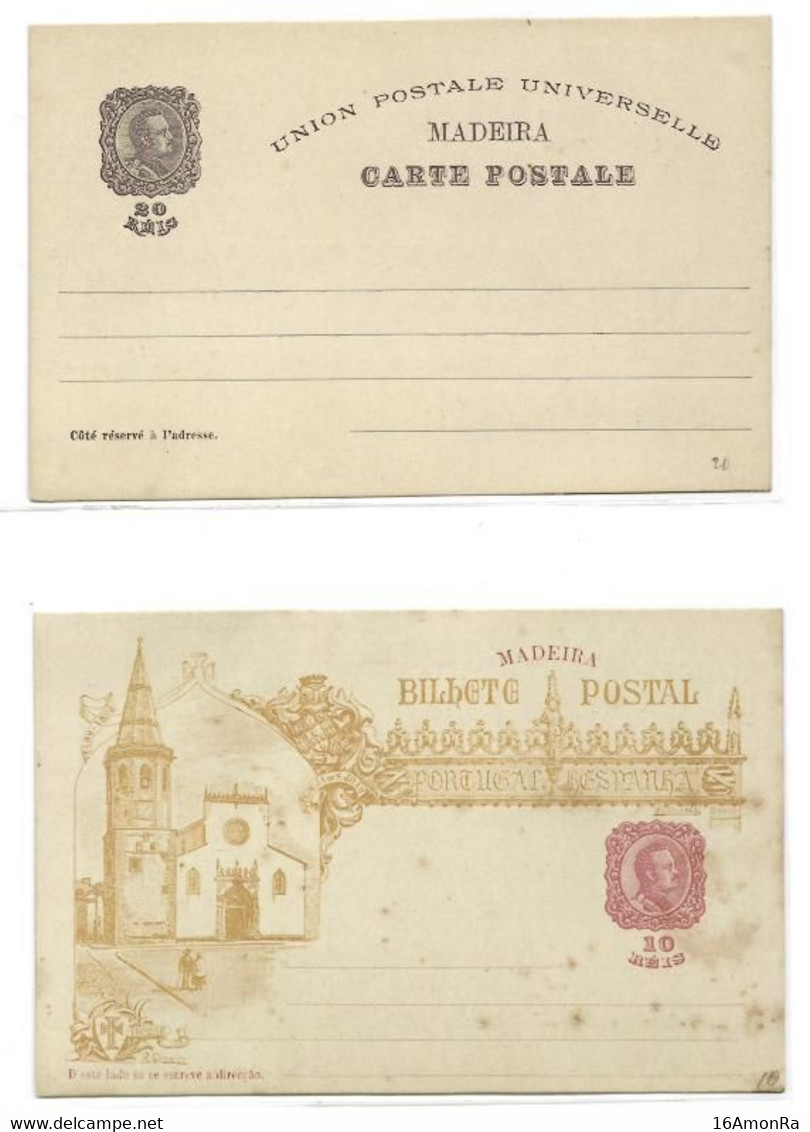 MADEIRA Lot Of 2 E.P. Carte Illustrated Postal Stationery Card 10r. Red And Orange-brown On Green, And 20r. Violet-grey - Sonstige & Ohne Zuordnung