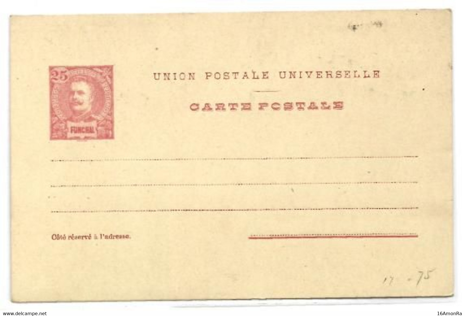 FUNCHAL E.P. Carte Postal Stationery Card 25r. Pink Red On Cream, Mint.    TB - W1189 - Sonstige & Ohne Zuordnung