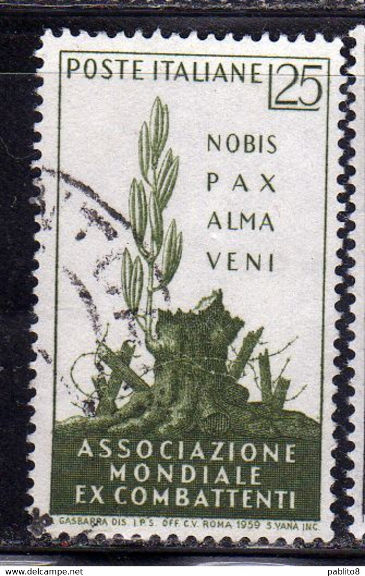 ITALIA REPUBBLICA ITALY REPUBLIC 1959 ASSOCIAZIONE MONDIALE EX-COMBATTENTI WORLD ASSOCIATION VETERANS 25L USATO USED - 1946-60: Afgestempeld