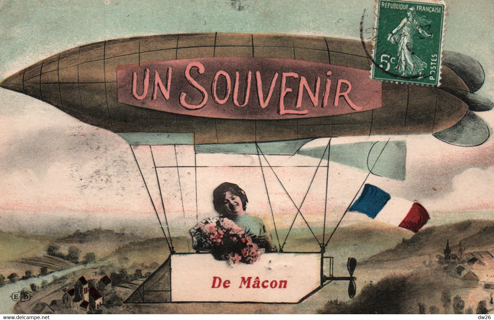 Un Souvenir De Macon, Ballon Dirigeable - Carte E.L.D. Colorisée - Souvenir De...