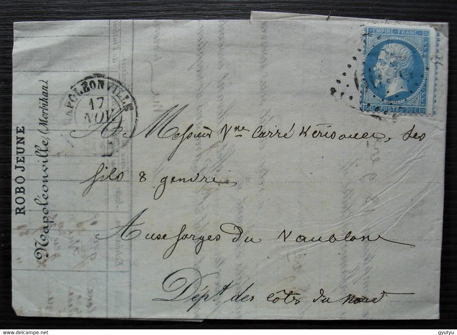 Napoléonville 1864 Morbihan GC 2609 Robo Jeune, Lettre Pour Les Forges Du Vaublanc - 1849-1876: Classic Period