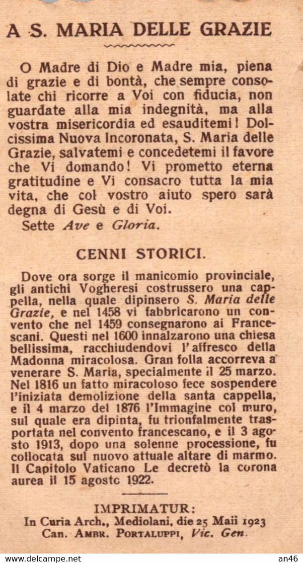 SANTINI-SANTI-MARTIRI-S. MARIA DELLE GRAZIE-Venerata Nella Chiesa Dei PP.Francescani In VOGHERA-Incoronata Il 27 Maggio - Religion & Esotericism